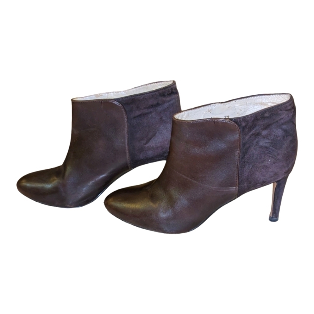 𝅺NINE West Valid Leather Ankle Booties Chocolate Brown Stiletto High Heel